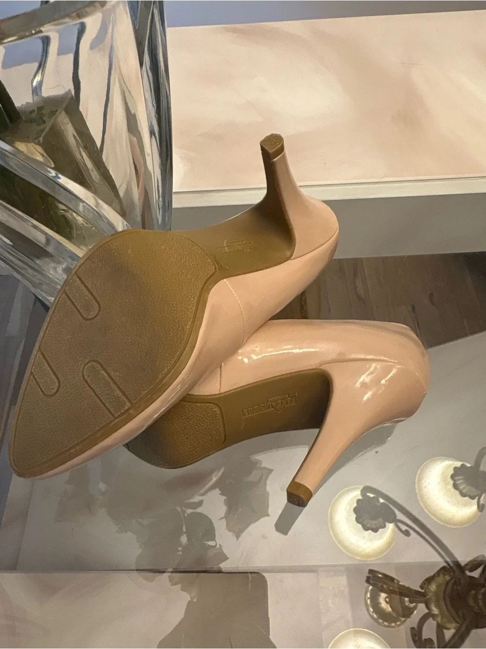 Fergalicious Nude Patent Pointed-Toe Pumps size 8 1/2